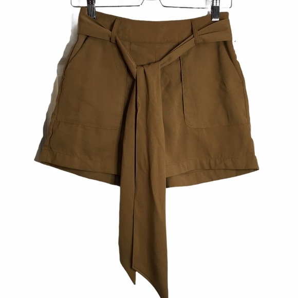 A New Day Brown High Rise Shorts Neutral Tie Detail Pockets XS Extra Small - Picture 2 of 16